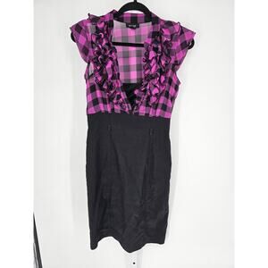 Y2K Snap Women's Purple Black Short Sleeve Ruffle Plaid Knee Length Dress Size 9